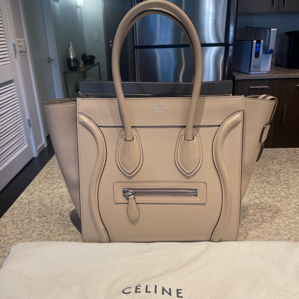 AUTHENTIC Celine Mirco Luggage Handbag in Drummed Calfskin - Dune
